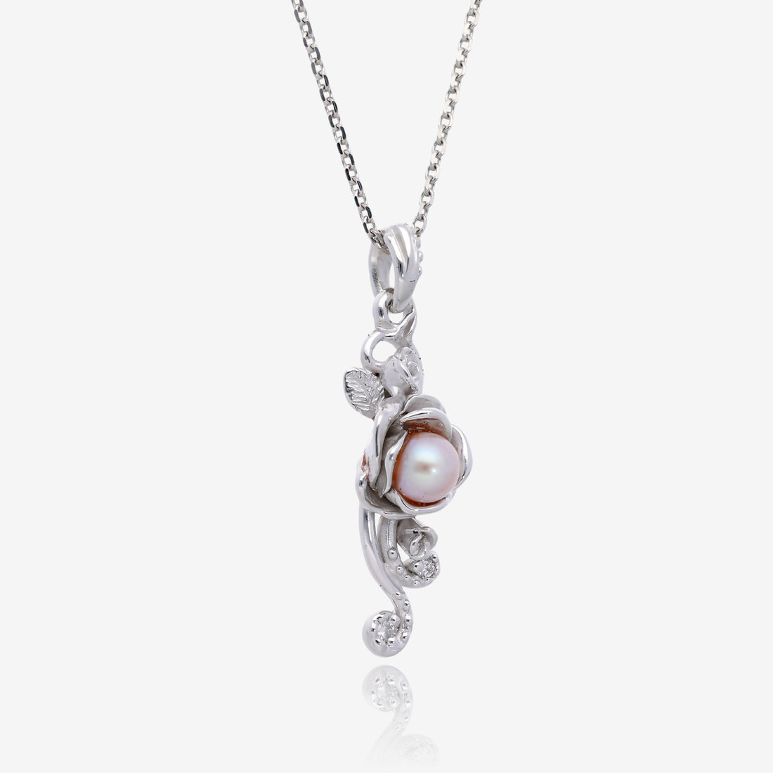 Pink Pearl Silver Pendant, Rose Cascade