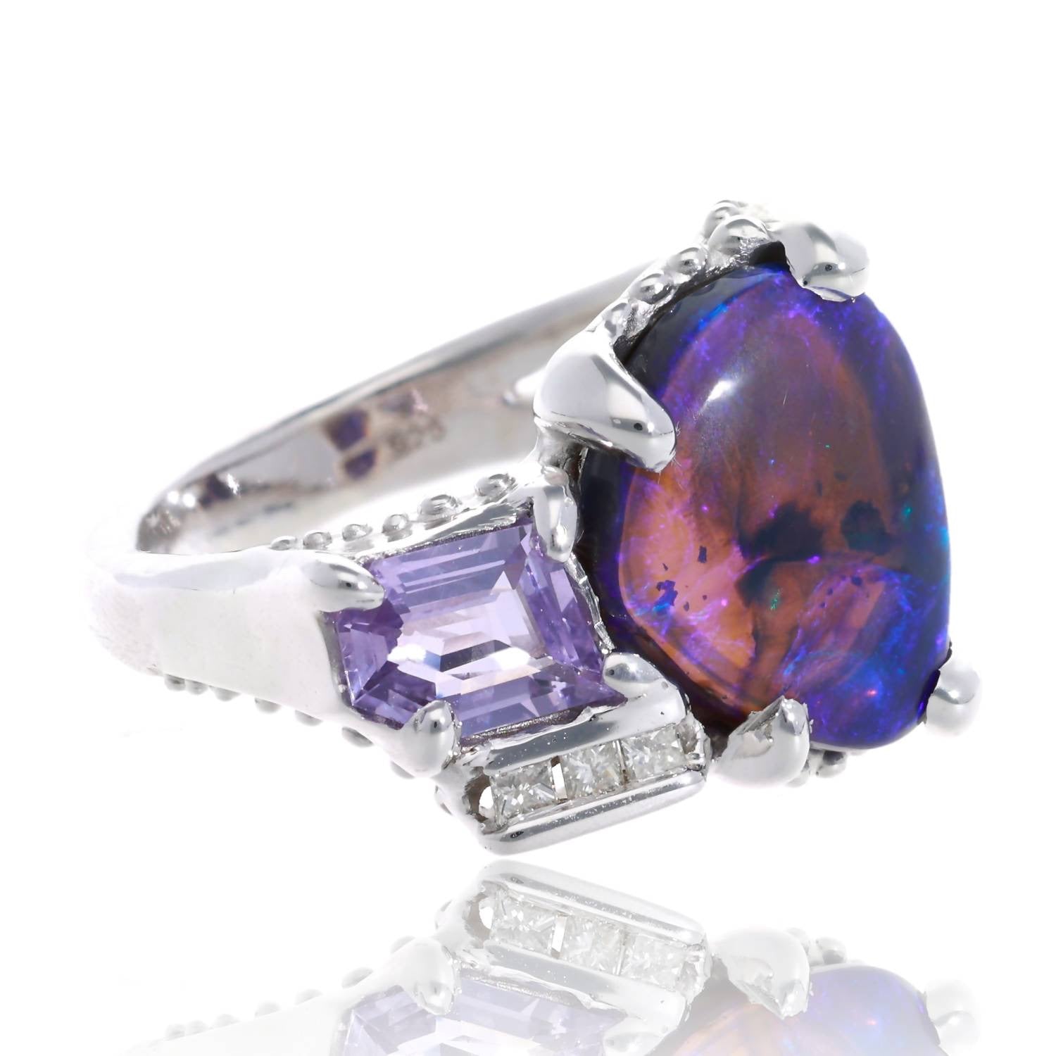 Dark and Stormy Lightning Ridge Opal Ring