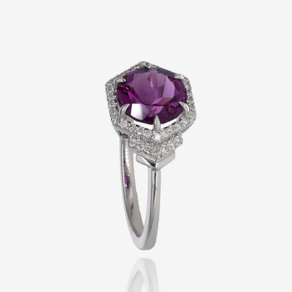 Art Deco Hexagon Amethyst Diamond Accented Ring