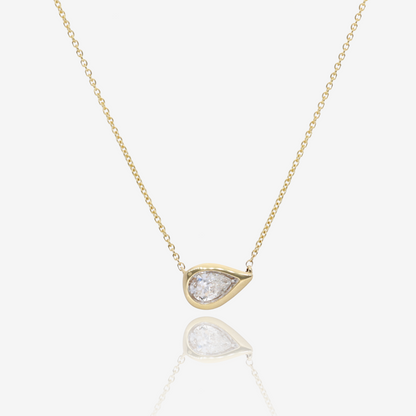 Sideways Pear Shape Natural Diamond Necklace in 14K Yellow Gold