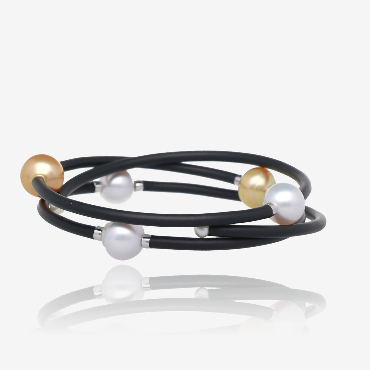 Halo Neoprene Cord White and Gold Pearl Triple Wrap Bracelet