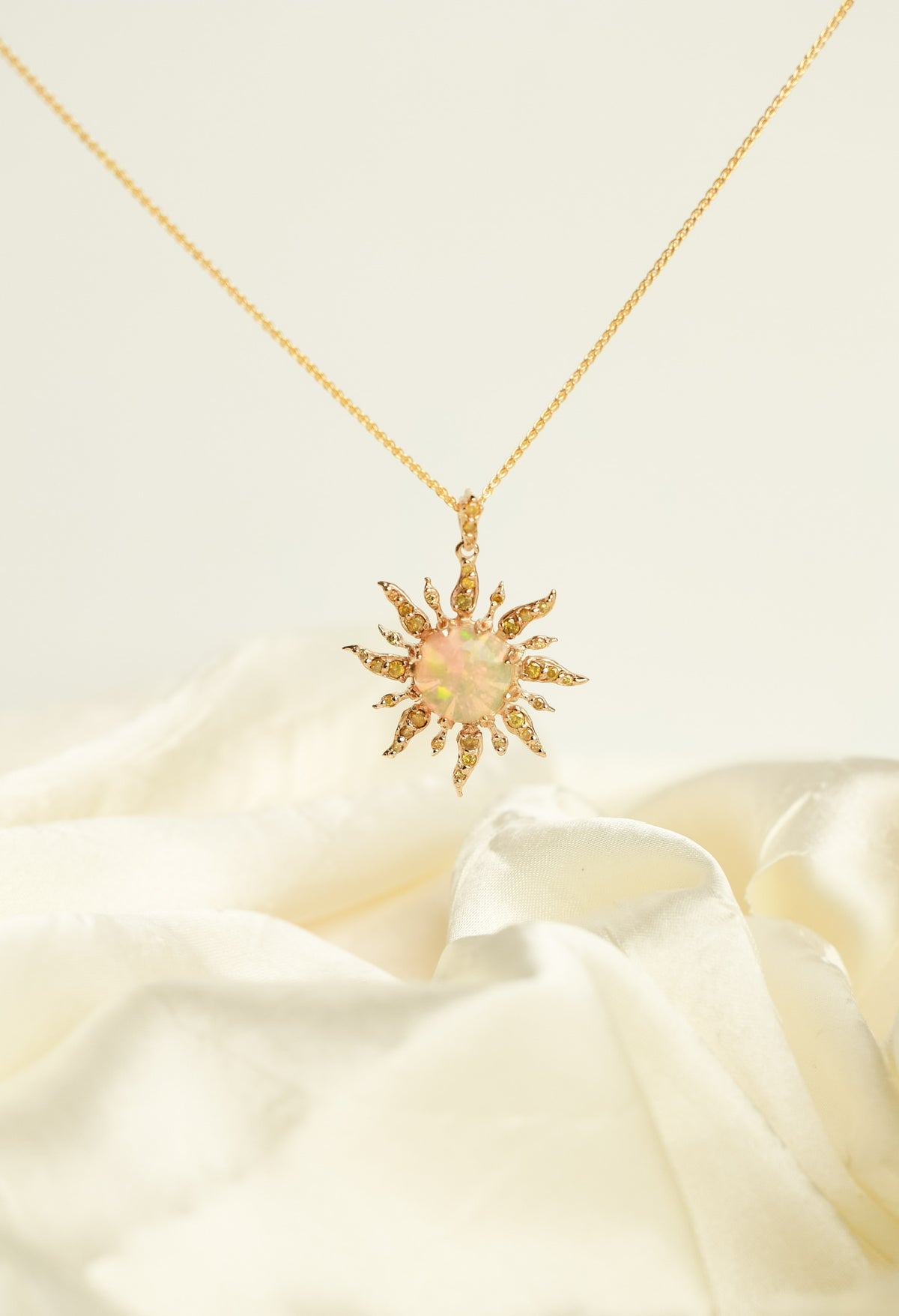 Solstice Opal and Yellow Diamond Sun Necklace