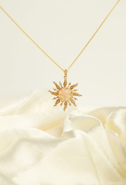 Solstice Opal and Yellow Diamond Sun Necklace
