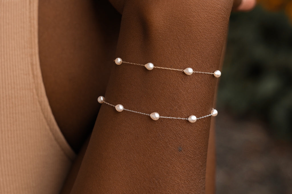 Delicate White Akoya Pearl Station Bracelet