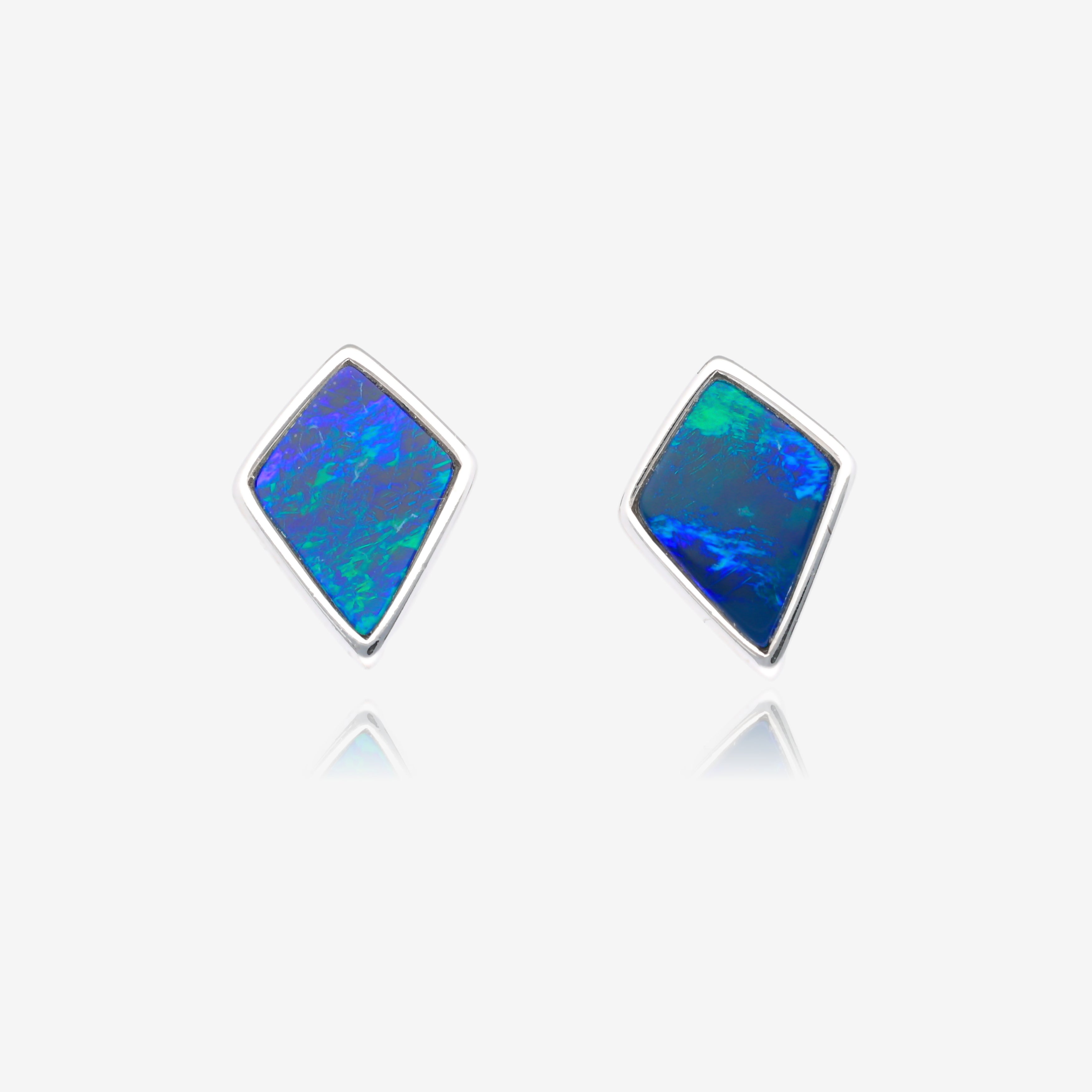 Northern Lights Shield Opal Earrings in Sterling Silver