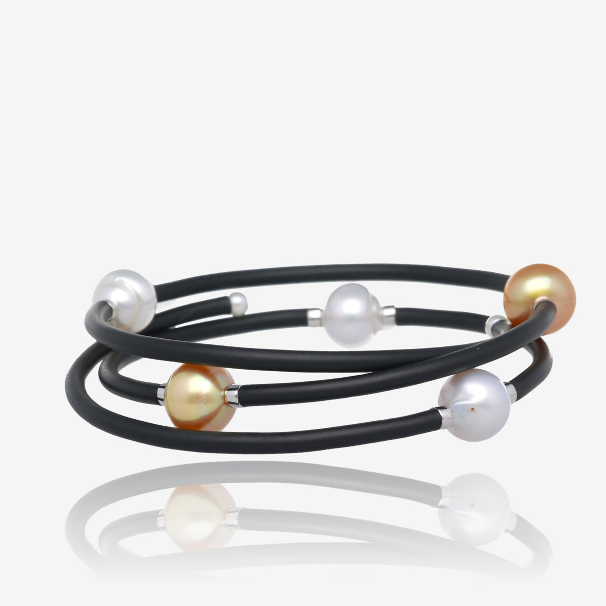 Halo Neoprene Cord White and Gold Pearl Triple Wrap Bracelet