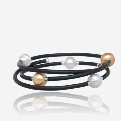 Halo Neoprene Cord White and Gold Pearl Triple Wrap Bracelet