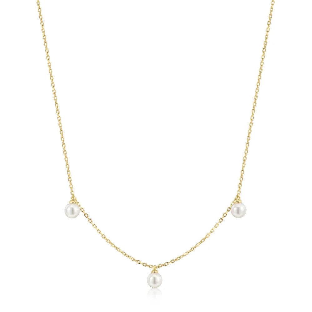 Yellow Triple Shell Pearl Station Necklace