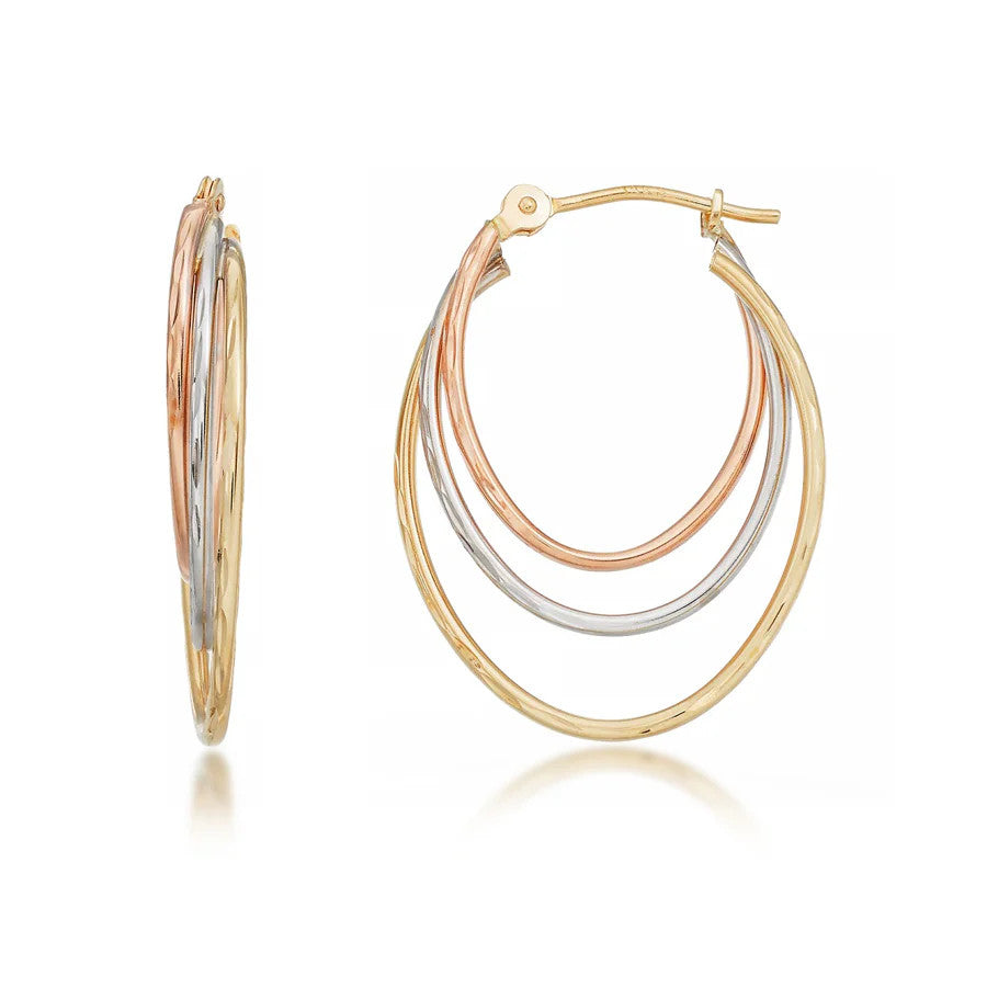 14K Tri-Tone Hoop Earrings Faceted