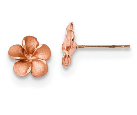 14k Rose Rhodium Diamond-cut Plumeria with Rose Gold Post Earrings TL1116R