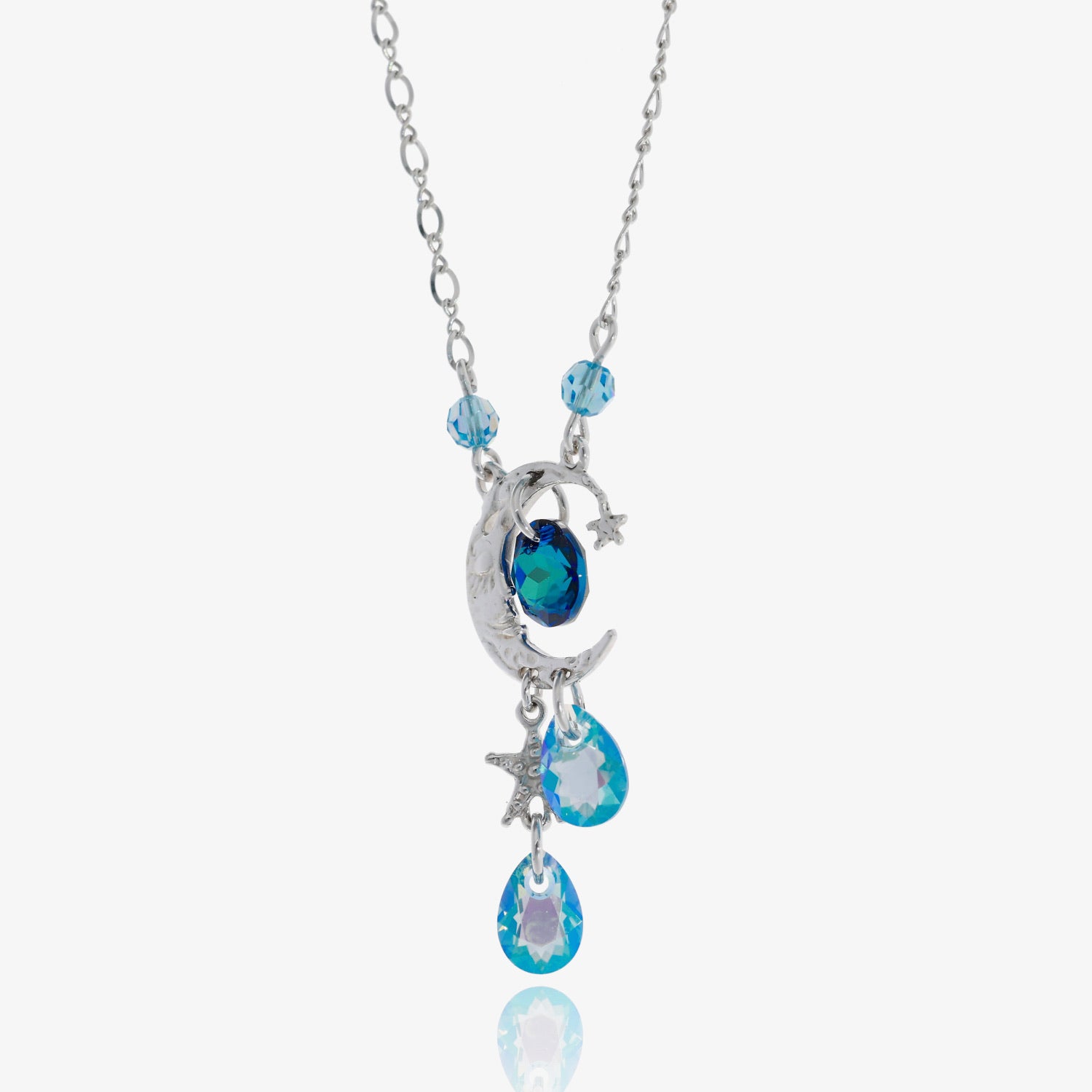 Celestial crystal Blue Moon Silver Dangle Necklace