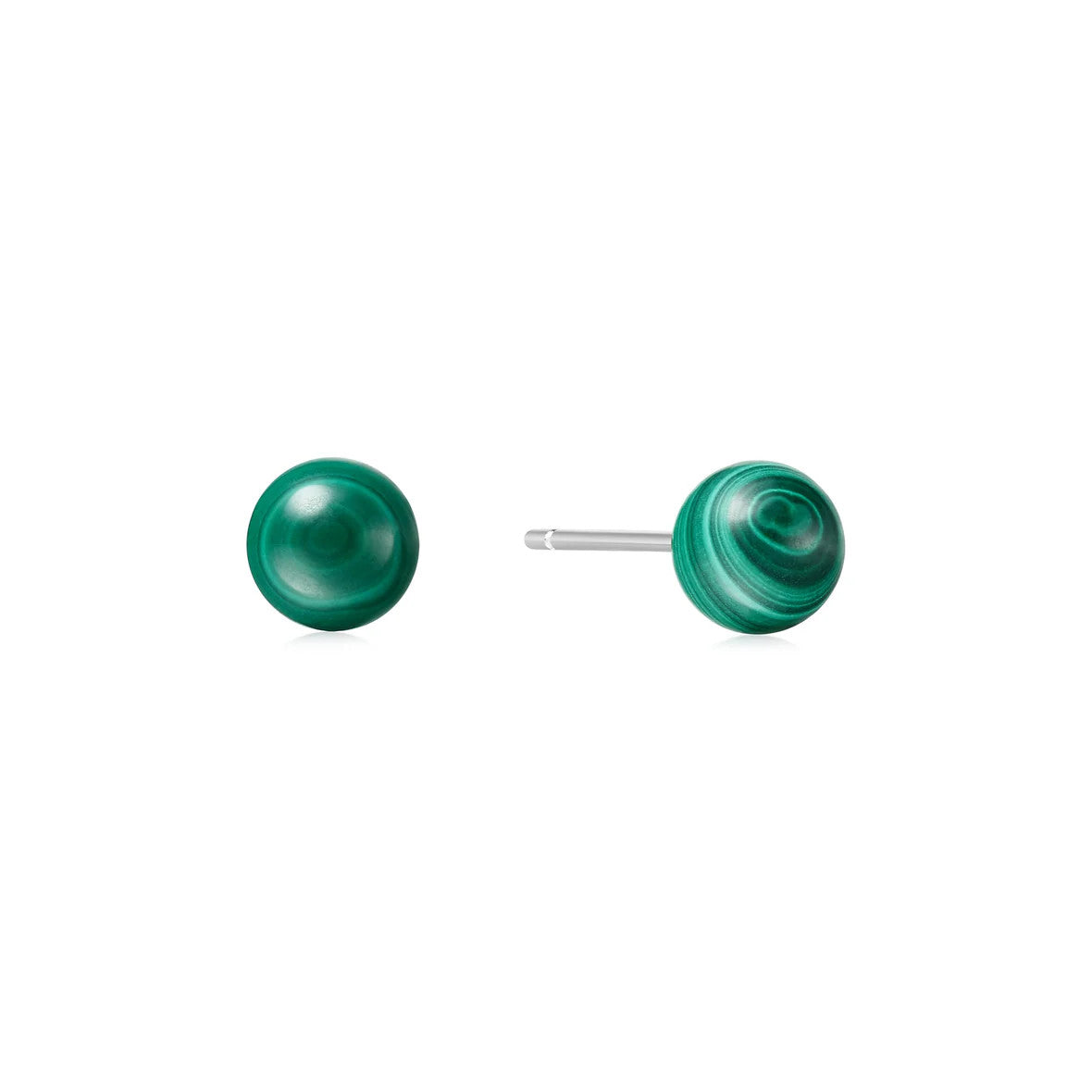 Silver Malachite Sphere Stud Earrings