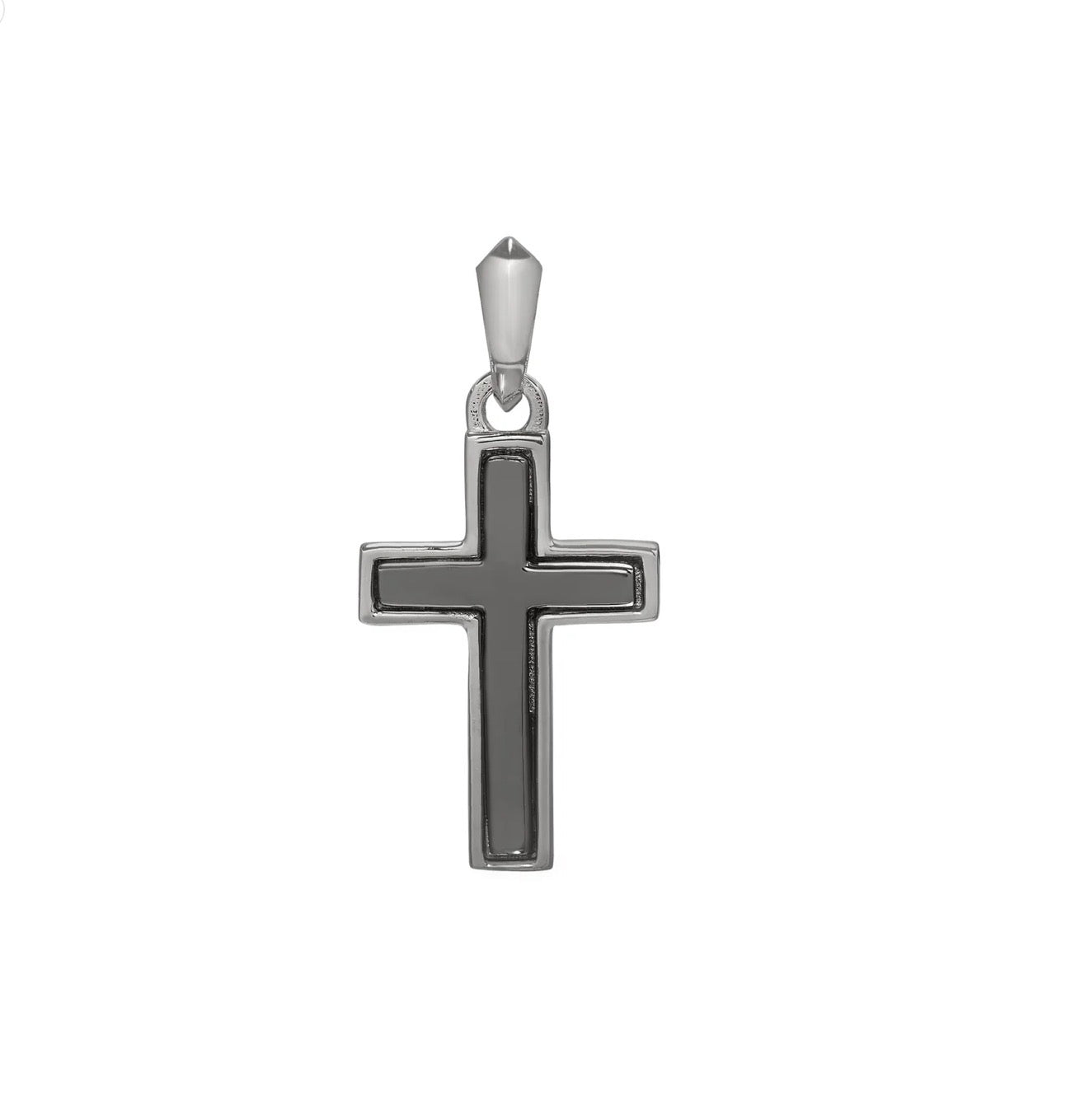 Silver W/Black Rhodium Center Sterling Cross Pendant