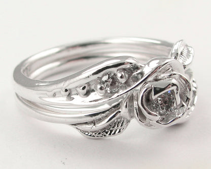 Diamond Silver Wedding Ring Set, Tea Rose