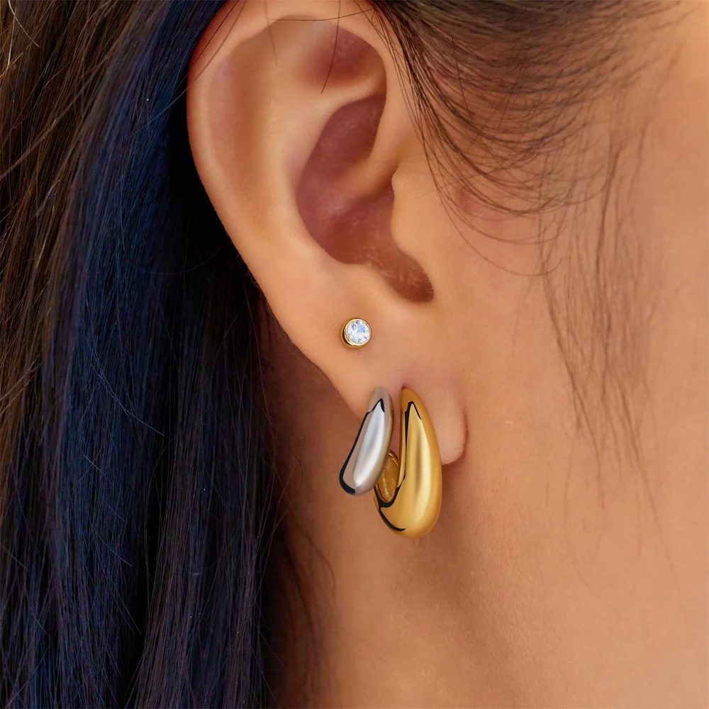 Two-Tone Dome Stud Hoop Earrings