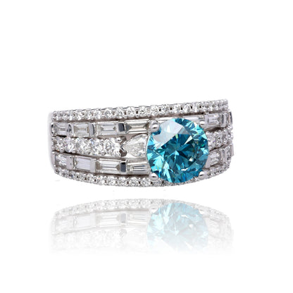 Brilliant Mosaic 14K White Gold Diamond Band with 0.99 Carat Blue Lab Diamond
