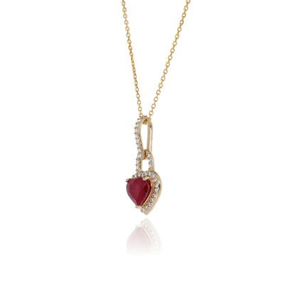 Adoration Ruby Heart Halo Pendant in Yellow Gold