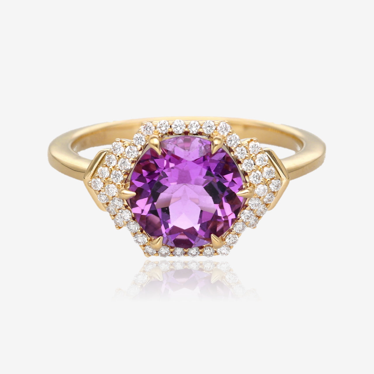 Art Deco Hexagon Amethyst Diamond Accented Ring