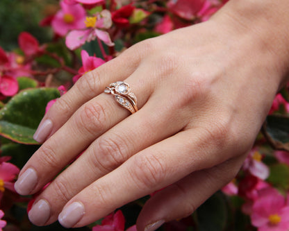 Diamond Yellow Gold Wedding Ring Set, Prize Tea Rose