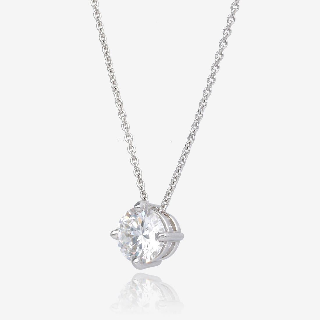 One Carat Round Diamond Pendant in 14K White Gold