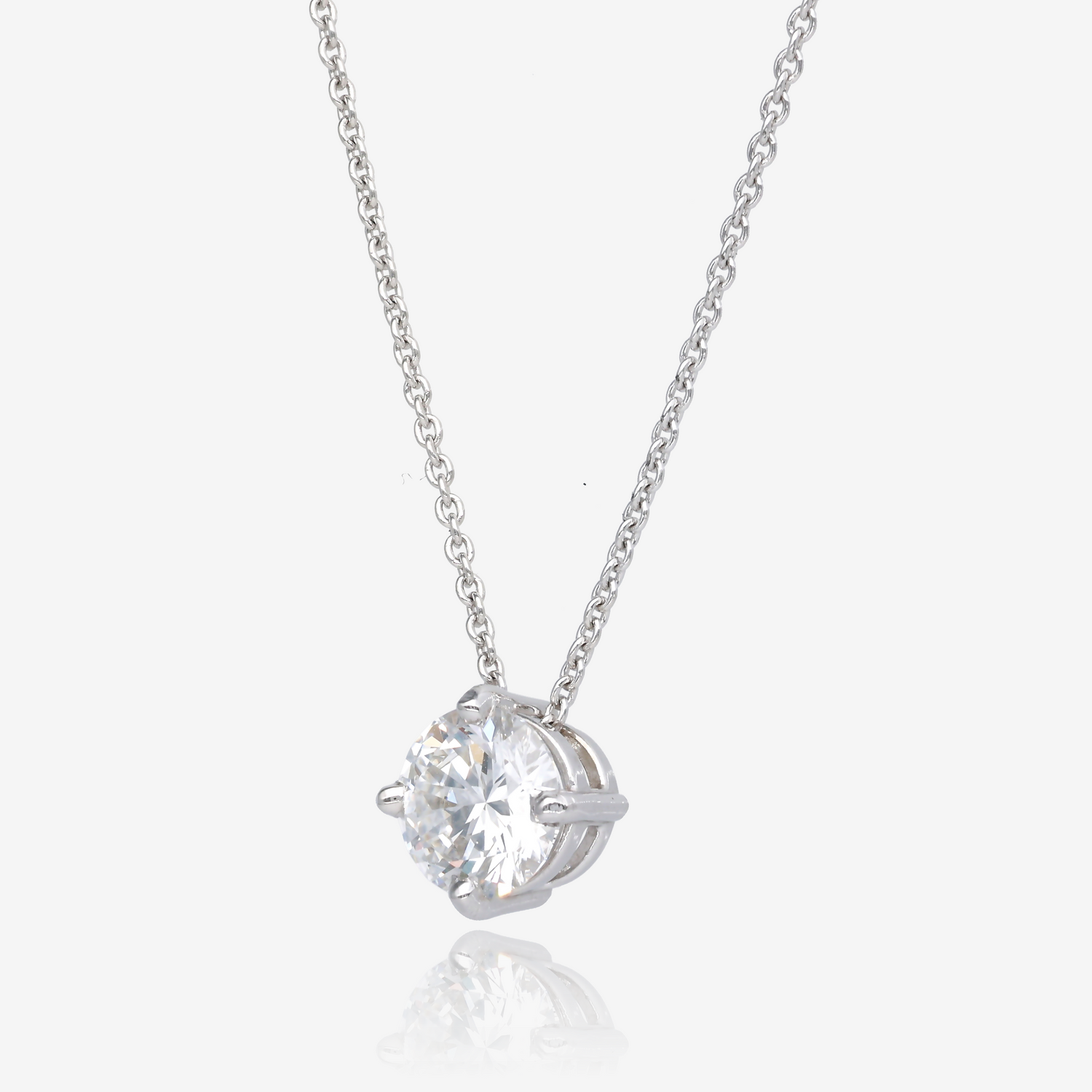 One Carat Round Diamond Pendant in 14K White Gold