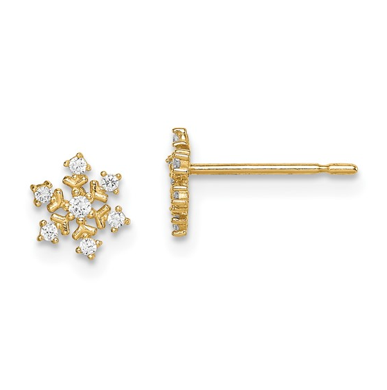 14k CZ Snowflake Post Earrings