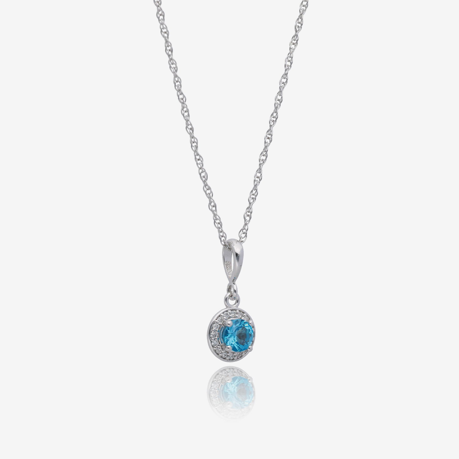 Sky Blue Topaz and Lab Grown Diamond Halo Pendant in 14K White Gold
