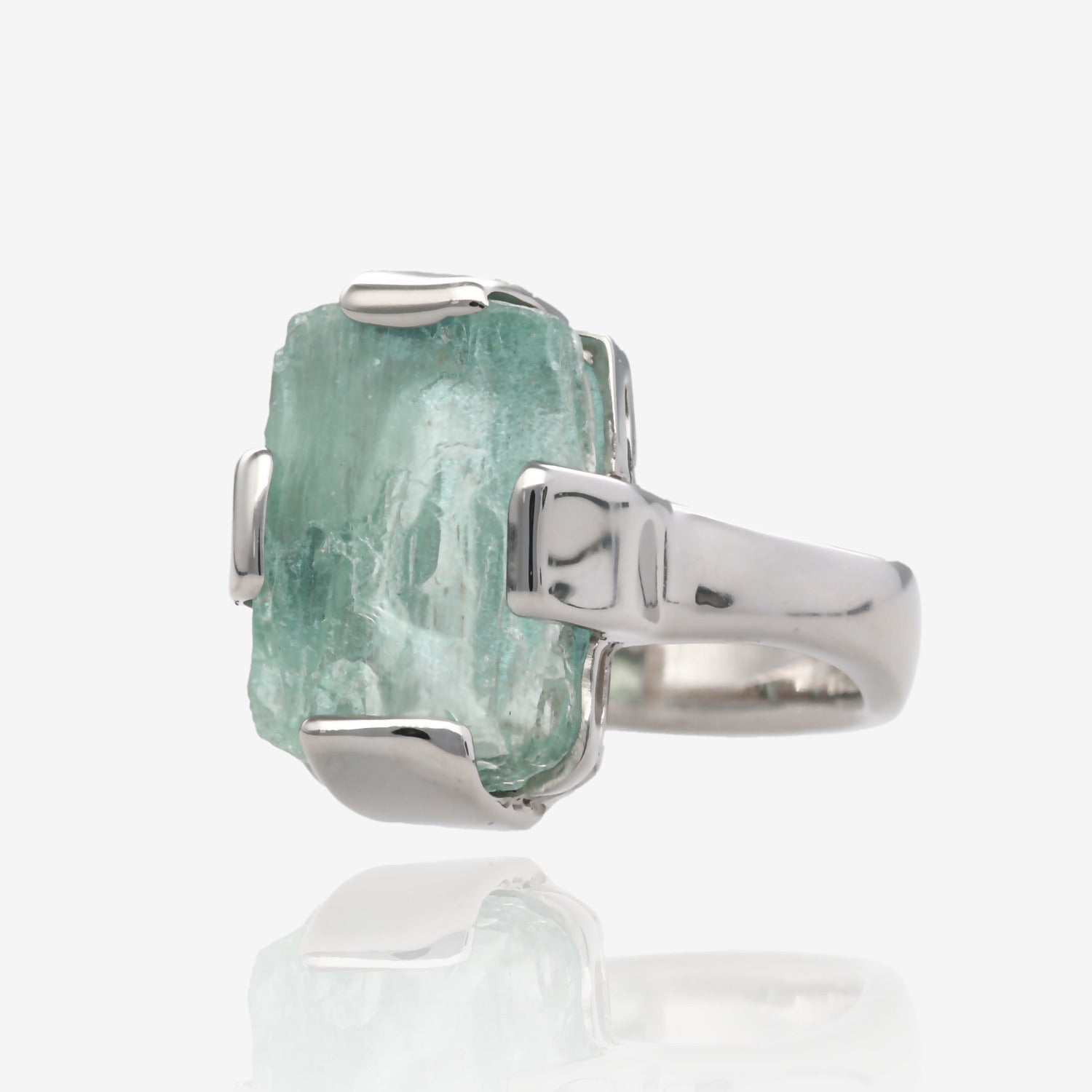 Minimalist Rough Aquamarine Silver Ring