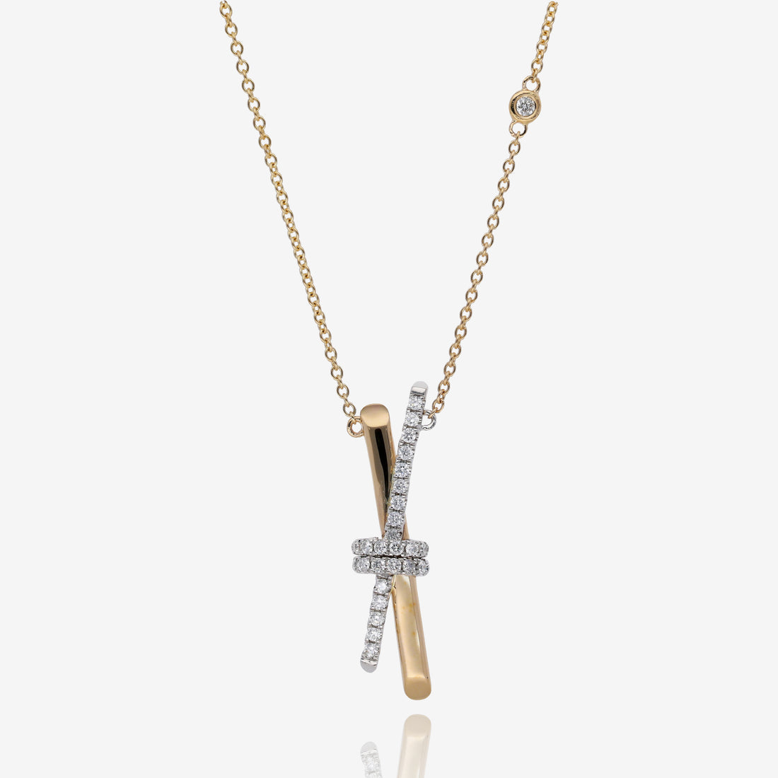 Avant Garde Dual Bar Natural Diamond Necklace in Two Tone 14K Gold