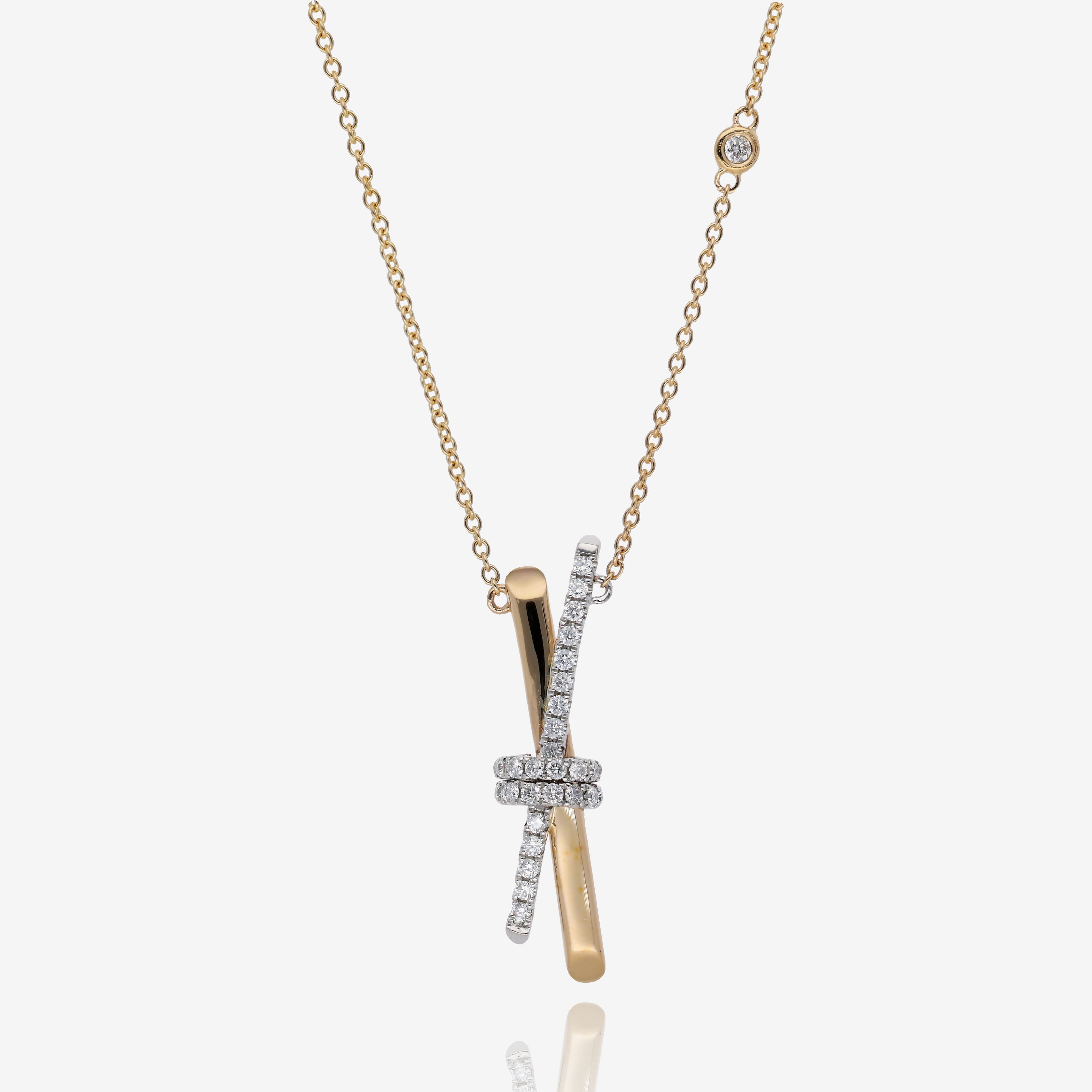 Avant Garde Dual Bar Natural Diamond Necklace in Two Tone 14K Gold