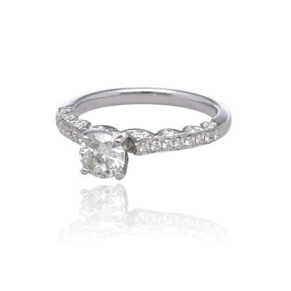 Timeless Grace 14K White Gold Natural Diamond Engagement Ring with Scalloped Gallery and Round Diamond