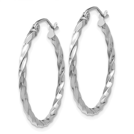 14k Twisted White Gold Hoops