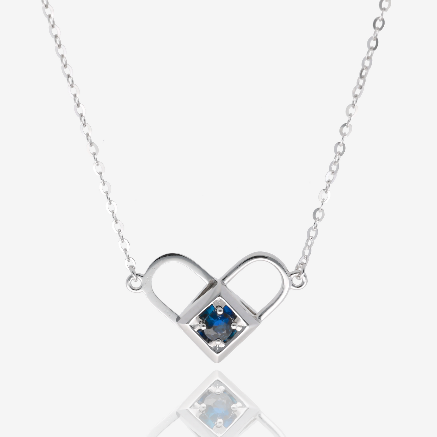 Heart Lock Sapphire and Diamond Convertible Necklace in 14K White Gold