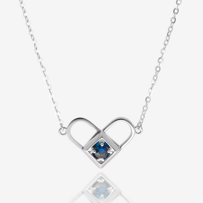 Heart Lock Sapphire and Diamond Convertible Necklace in 14K White Gold