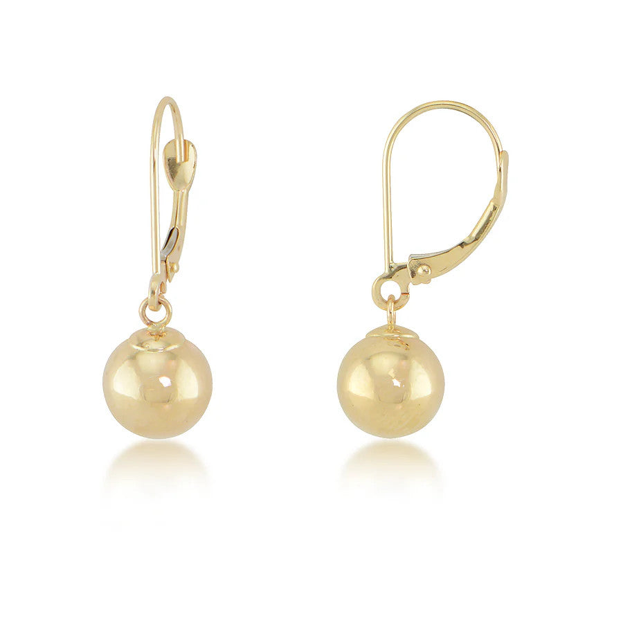 14K Yellow Gold 8mm Ball Dangle Earrings