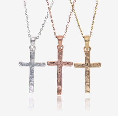 Hammered Cross Pendant, Rose Gold