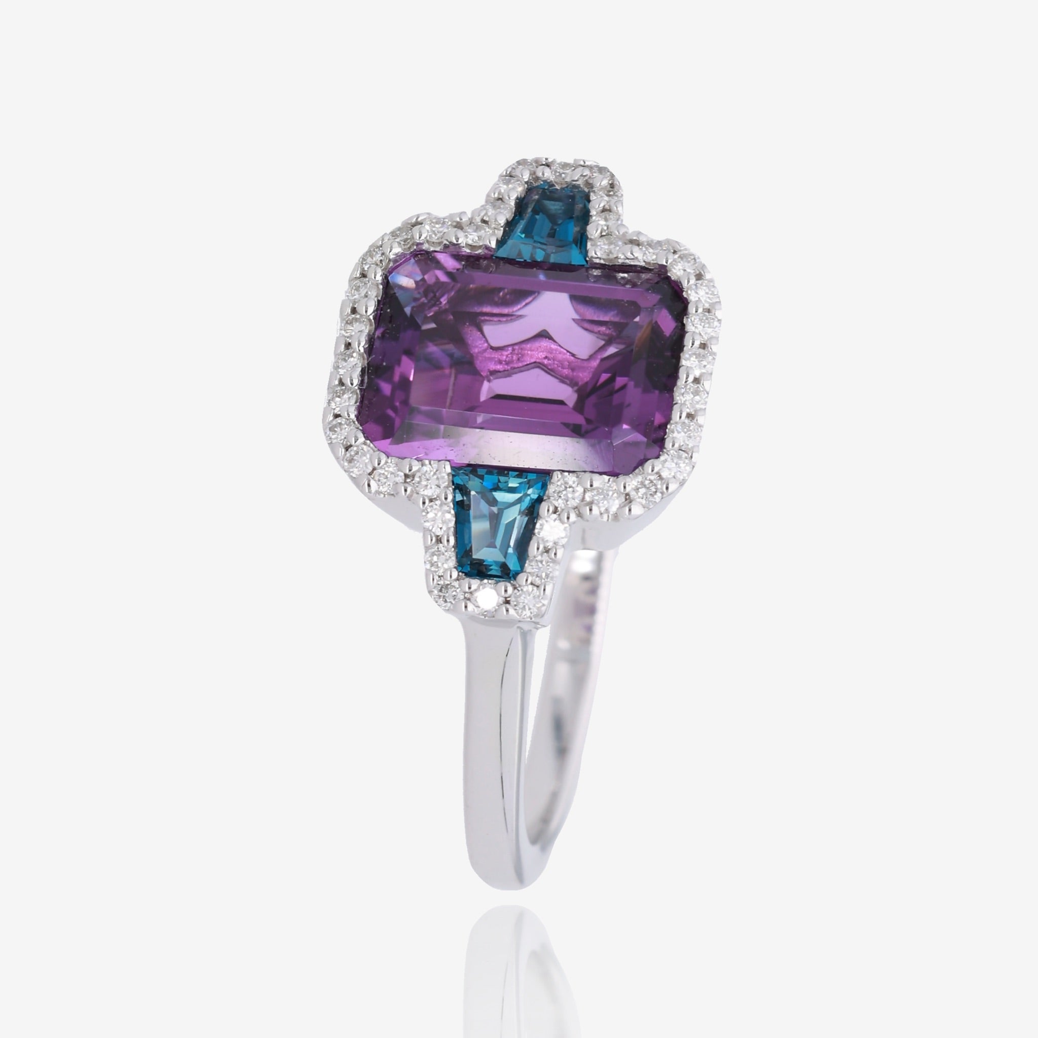 Ocean Twilight: Amethyst &amp; Blue Topaz Diamond Accent Ring in White Gold