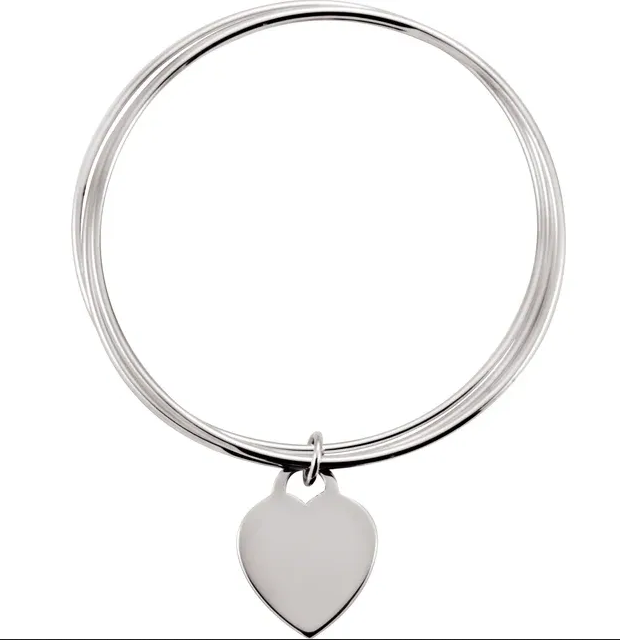 SS Triple Bangle 8" Bracelet with Heart INCL engraving