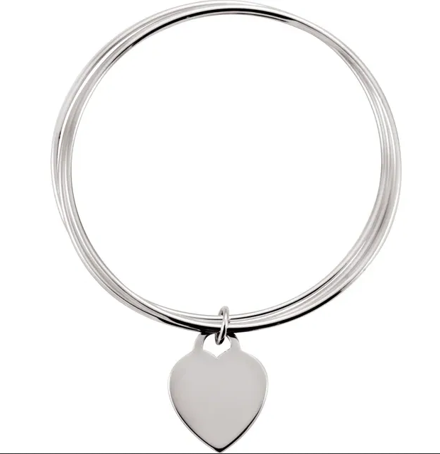 SS Triple Bangle 8&quot; Bracelet with Heart INCL engraving