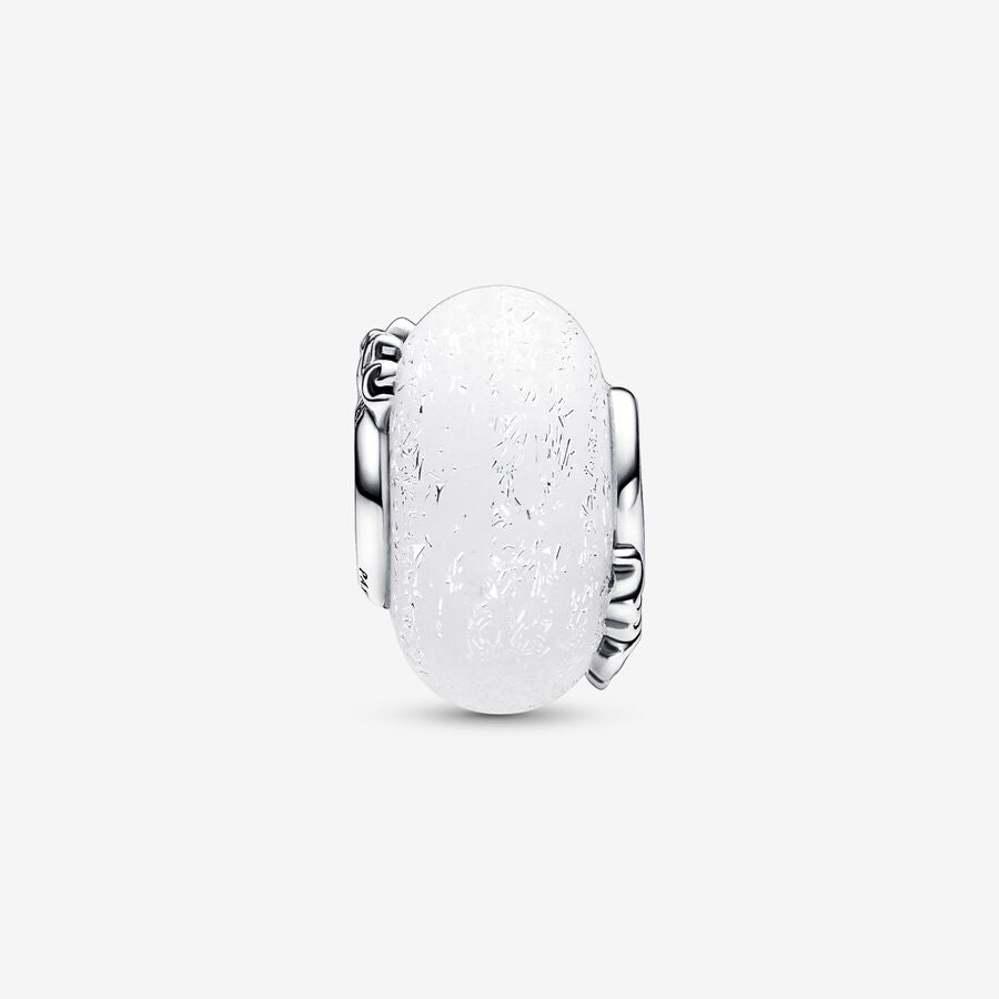 Glittery White Murano Glass Mom & Love Silver Charm