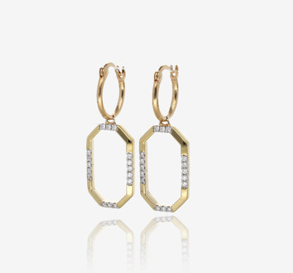 14K Yellow Gold Geometric Diamond Dangle Frame Earrings