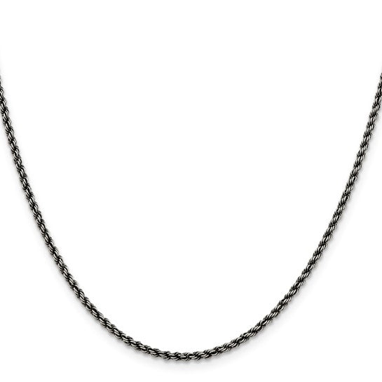 Sterling Silver Ruthenium-plated 2.3mm Rope Chain 22"