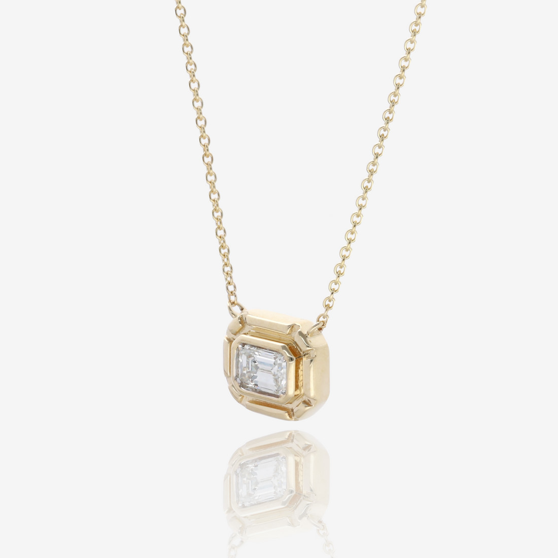 Framed Emerald Cut Natural Diamond Necklace in 14K Yellow Gold