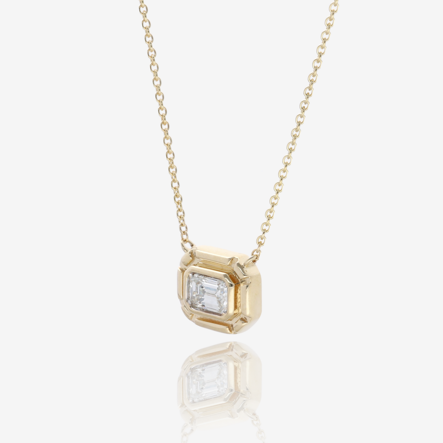 Framed Emerald Cut Natural Diamond Necklace in 14K Yellow Gold
