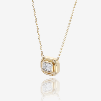 Framed Emerald Cut Natural Diamond Necklace in 14K Yellow Gold