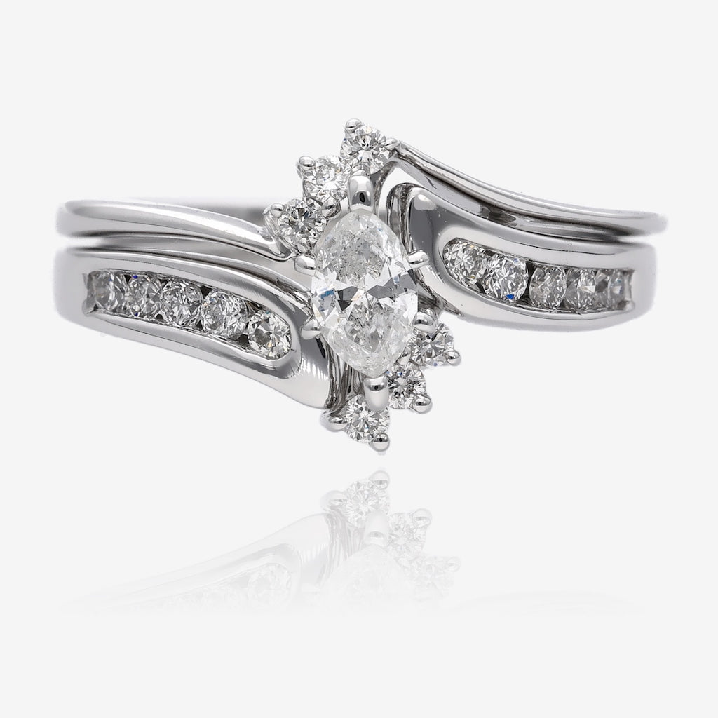 Marquise Diamond 14K Interlocking Bypass White Gold Wedding Set