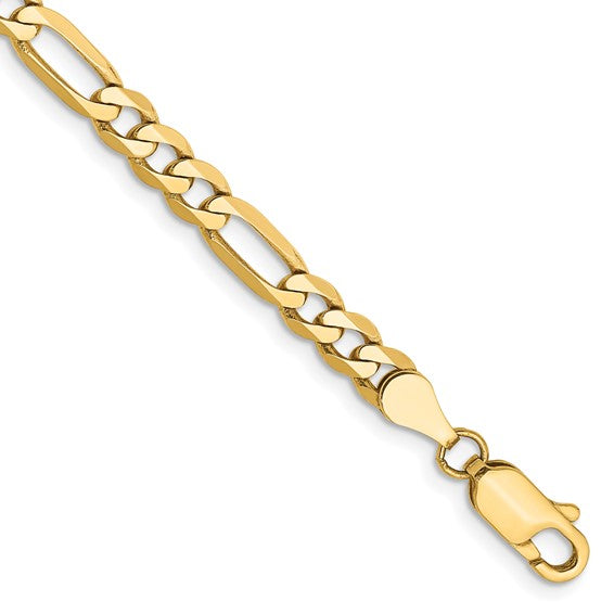 9&quot; 10K 4.75mm Flat Figaro Chain Bracelet