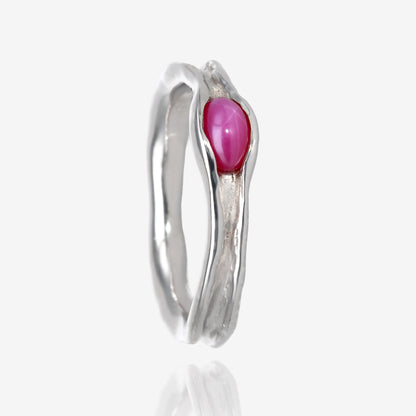 Star Ruby in Slender Silver Melted Band