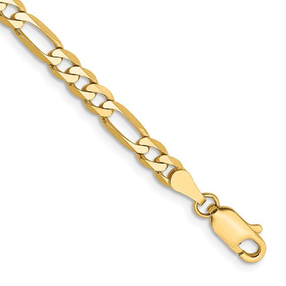 10k 4mm Flat Figaro Chain 9"