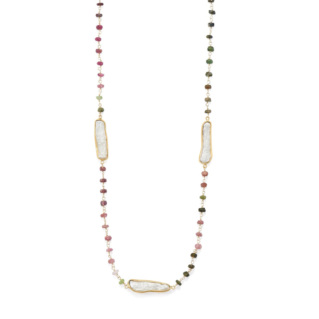 Kaleidoscope Tourmaline Pearl Station Strand Necklace